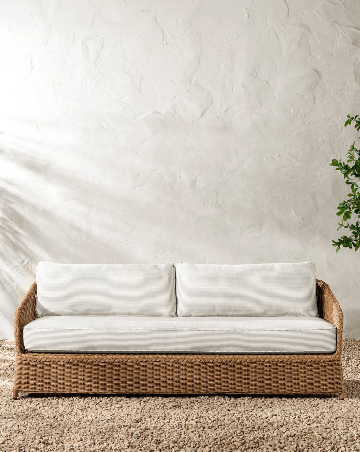 Haviland Outdoor Sofa with Perennials Taupe Stripe 88"