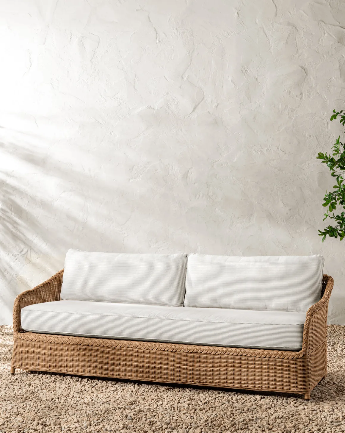 Haviland Outdoor Sofa with Perennials Taupe Stripe 88"