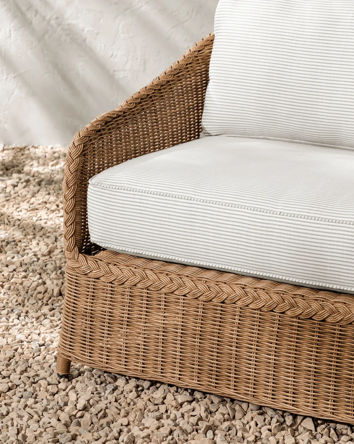 Haviland Outdoor Sofa with Perennials Taupe Stripe 88"