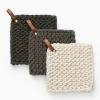 Leather Handled Crochet Pot Holder (Set of 3)