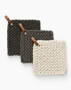 Leather Handled Crochet Pot Holder (Set of 3)