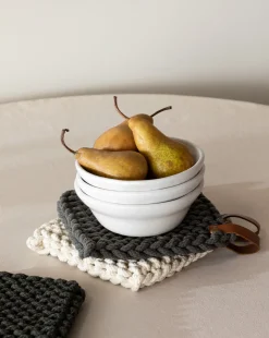 Leather Handled Crochet Pot Holder (Set of 3)