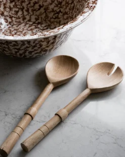 Notched Oak Wood Salad Servers