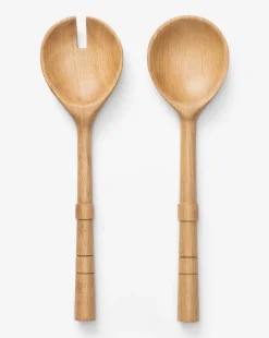 Notched Oak Wood Salad Servers