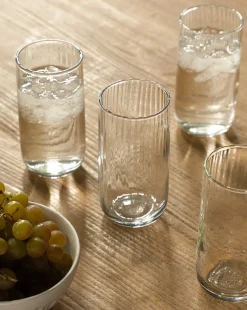 Ribbed Tall Drinking Glasses (Set of 4)