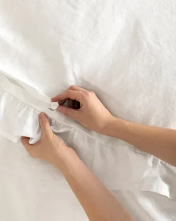 Ruffle White Linen Duvet Cover