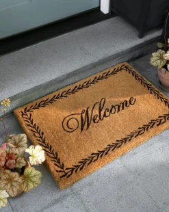 Welcome Doormat with Leaf Border